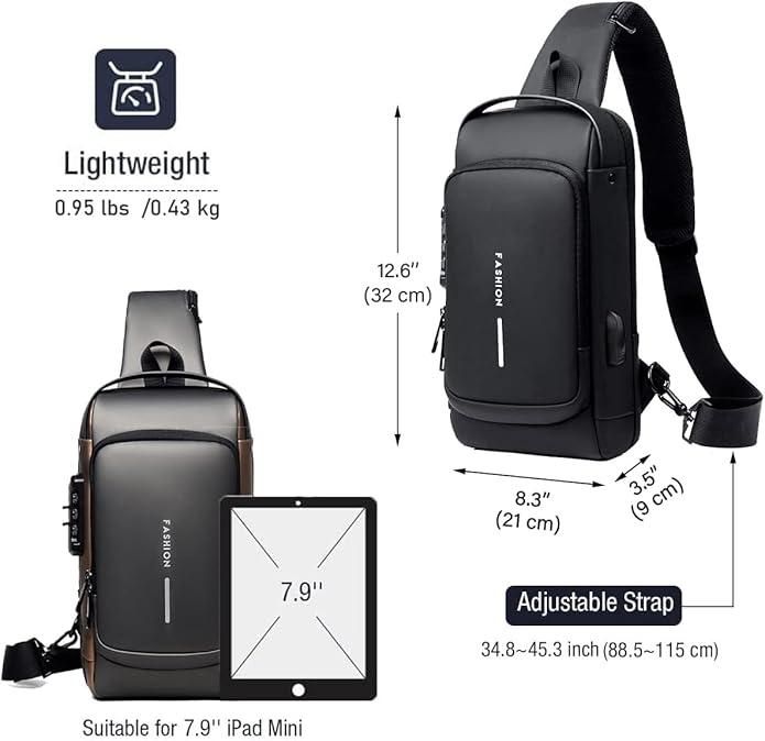 Anti-Theft Crossbody Sling Bag with USB Charging – Unisex