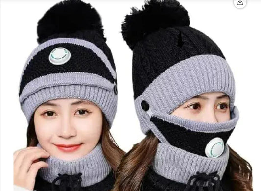 Unisex Winter Knit Beanie & Neck Warmer Set (Cap + Scarf)